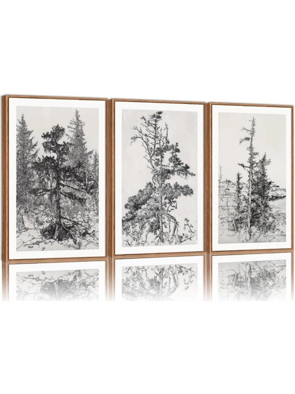 Vintage Tree Wall Art Set - Black & White Forest Illustration, Retro Landscape